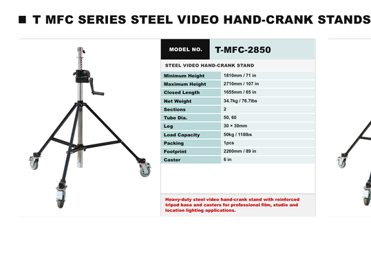 مجموعه TMFC استیل Crank-Up فیلم ایستاده با 40kg ظرفیت بار 7.2m حداکثر ارتفاع سنگین-وظیفه ساخت و ساز